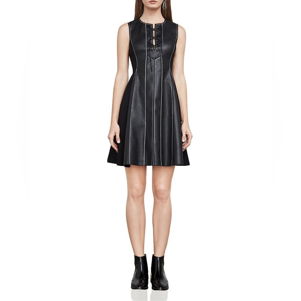 BCBGMAXAZRIA Jolee Lace-Up Faux Leather Dress